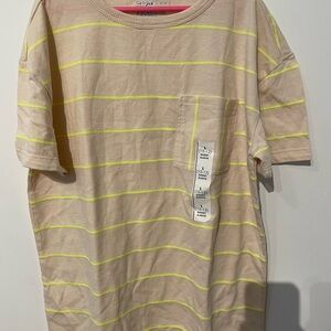 Cat & Jack Boys Short Sleeve Textured Striped T-Shirt Tan/Yellow L(10-12) NWT